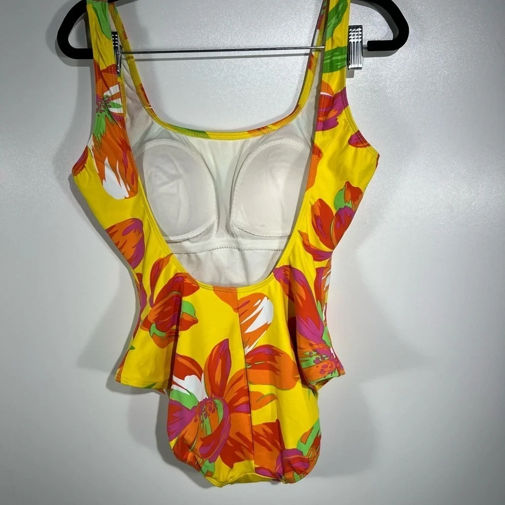 Lauren Ralph Lauren Floral Scoop Back One Piece Swimsuit Sz 10